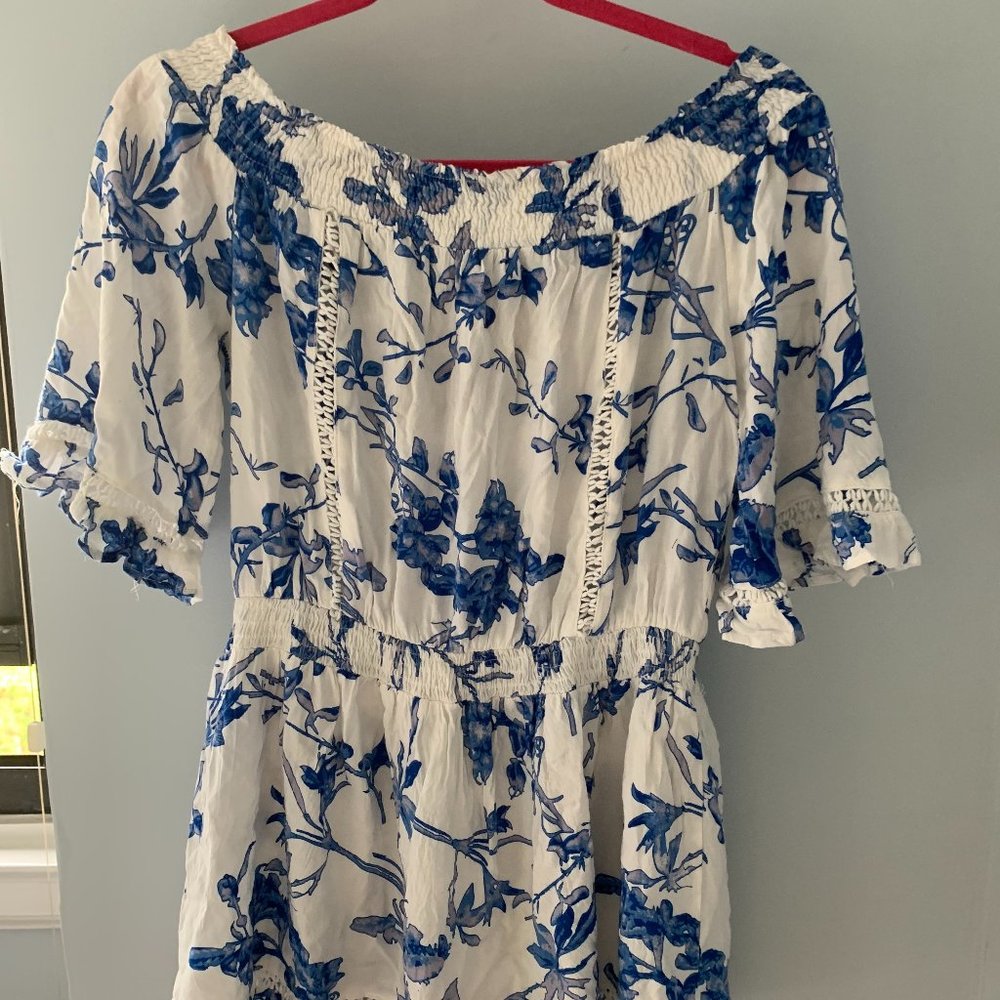 Blue and White Floral Romper
